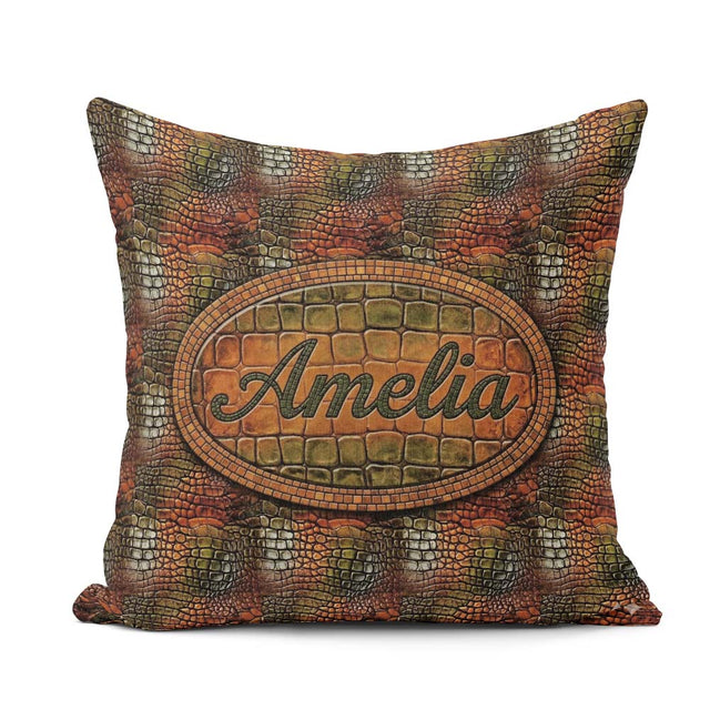 Custom Name Moss Green Crocodile Texture Pattern Natural Reptile Square Filled Cushion Throw Pillow Sofa Bed Home Decor Zip Washable UK Made