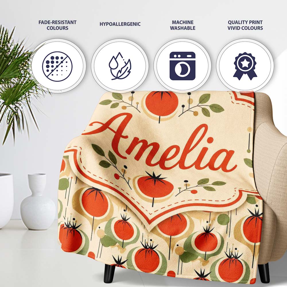 Mid Century Modern Tomato Circles Abstract Seamless Pattern Lovely  Personalised Custom Name Super Soft Fleece Blanket Bed Sofa Throw