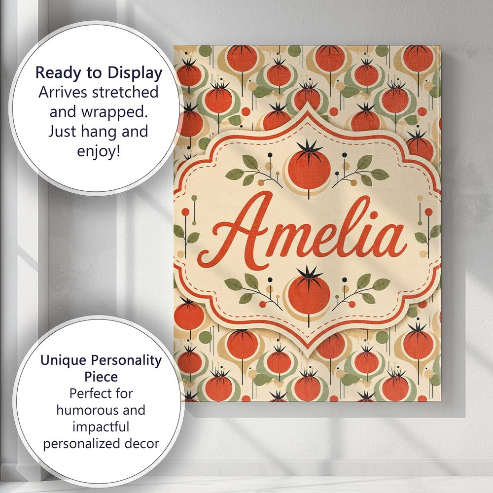 Personalised Name Mid Century Modern Tomato Custom  Bespoke Interior Contemporary Canvas Wall Art Print Decor Picture Ready to Hang
