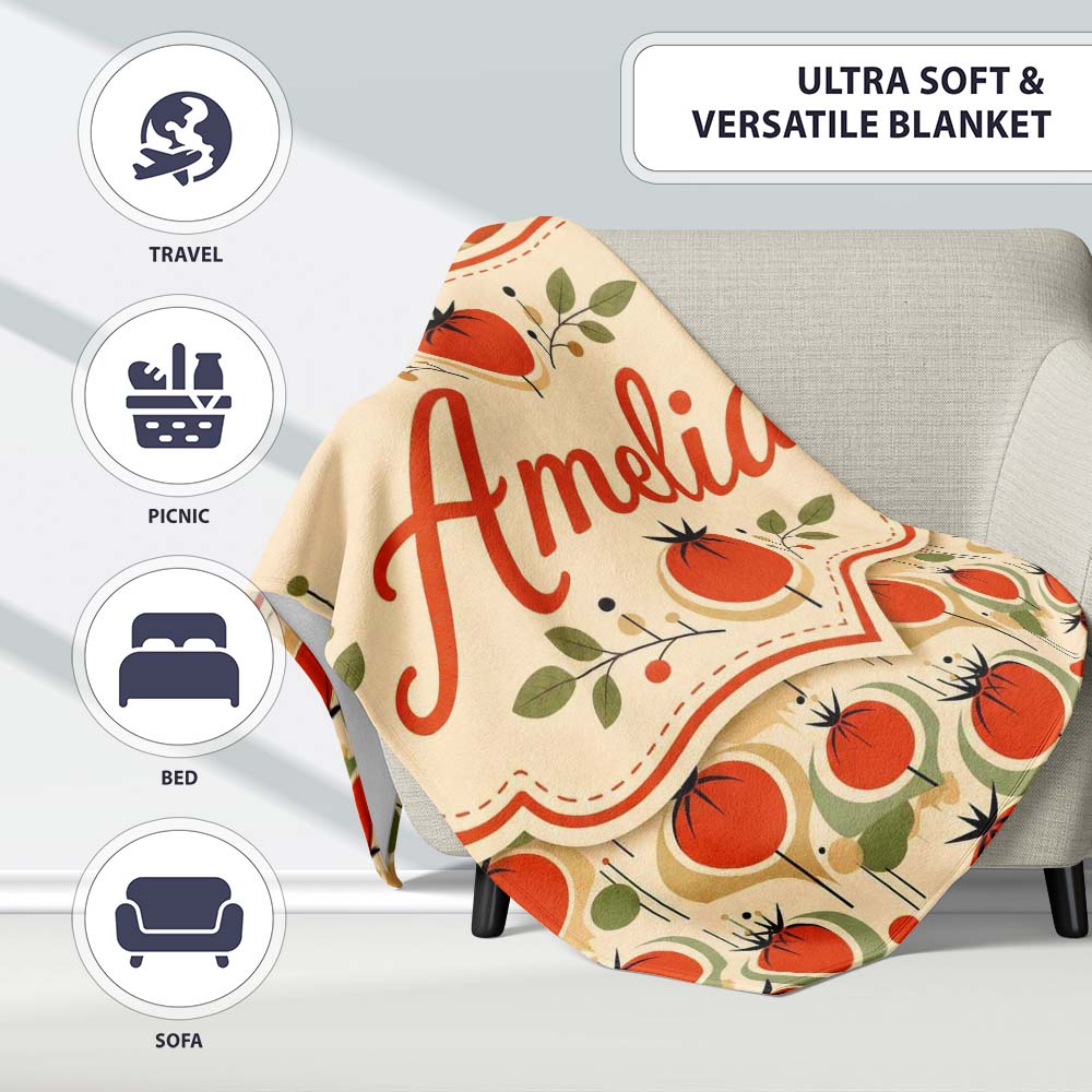 Mid Century Modern Tomato Circles Abstract Seamless Pattern Lovely  Personalised Custom Name Super Soft Fleece Blanket Bed Sofa Throw