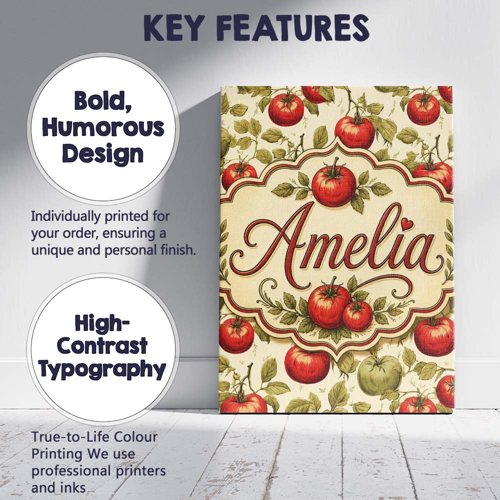 Personalised Name Heirloom Red and Green Custom  Unique Gift Idea Elegant Feature Canvas Wall Art Print Decor Picture Ready to Hang