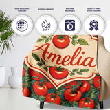 Vibrant Red Tomato Vine Pattern on Teal Background Seamless Lovely  Personalised Custom Name Super Soft Fleece Blanket Bed Sofa Throw