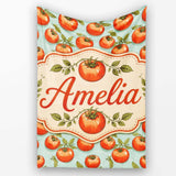 Soft Orange Tomatoes on Light Blue Textured Background Seamless  Personalised Custom Name Super Soft Fleece Blanket Bed Sofa Throw