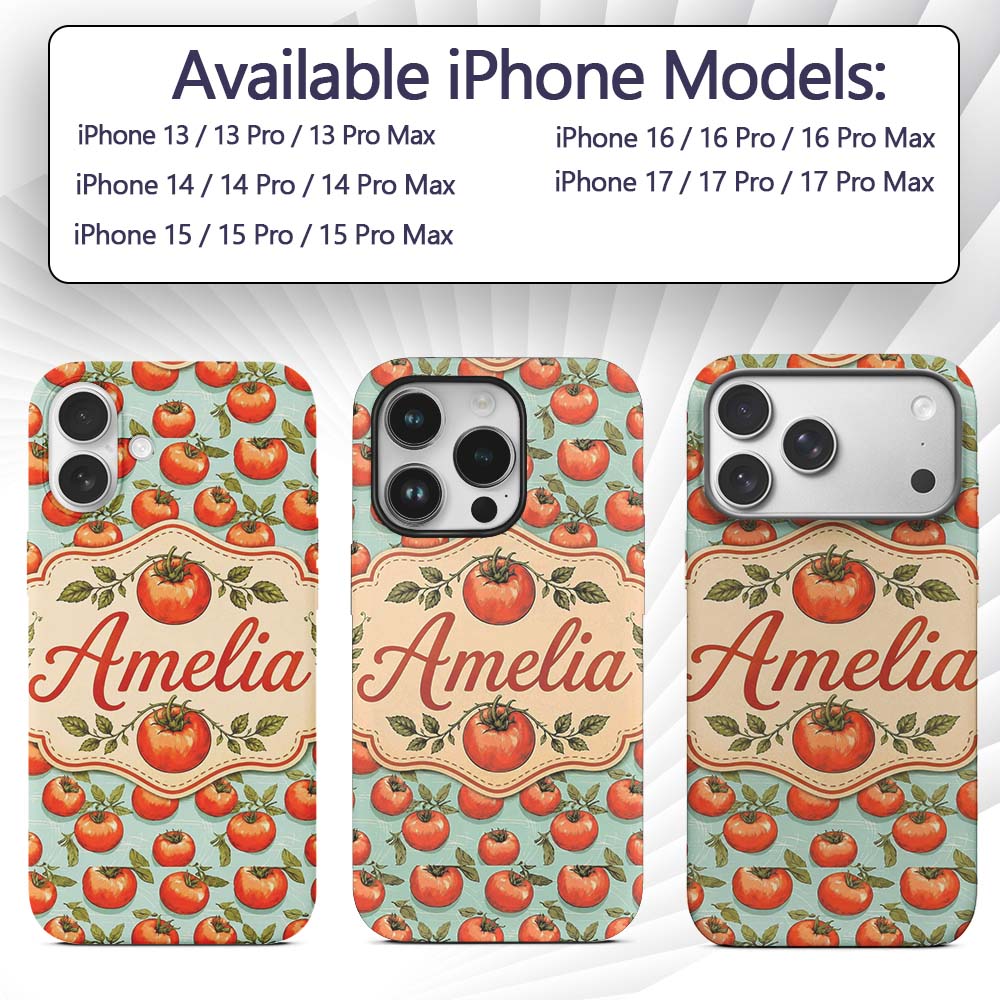 Soft Orange Tomatoes on Light Blue Printed Design Custom Name Protective Phone Case Mobile Cover Durable Everyday Smartphone Shock Resistant
