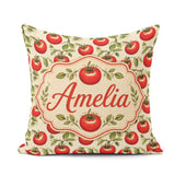 Custom Name Classic Red Tomatoes with Leaves on Neutral Seamless Square Filled Cushion Throw Pillow Sofa Bed Home Decor Zip Washable UK Made