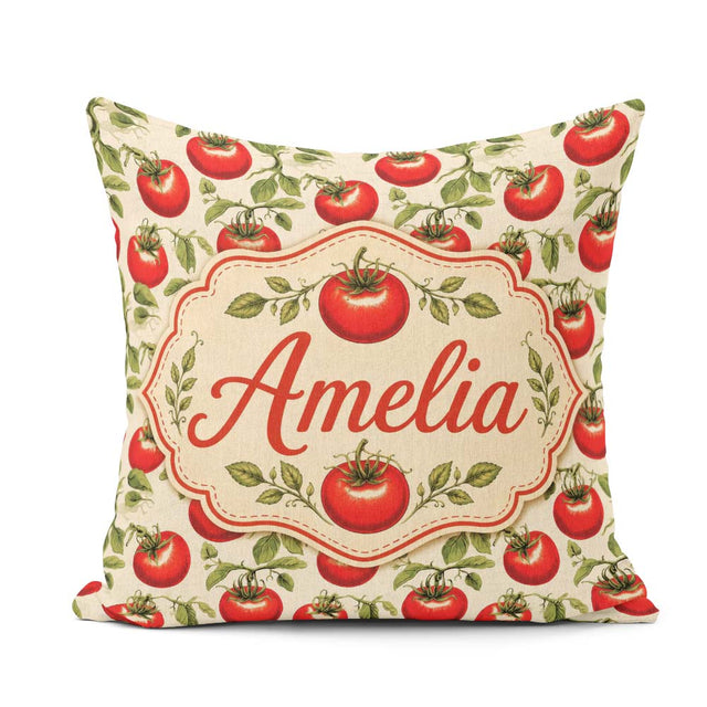 Custom Name Classic Red Tomatoes with Leaves on Neutral Seamless Square Filled Cushion Throw Pillow Sofa Bed Home Decor Zip Washable UK Made