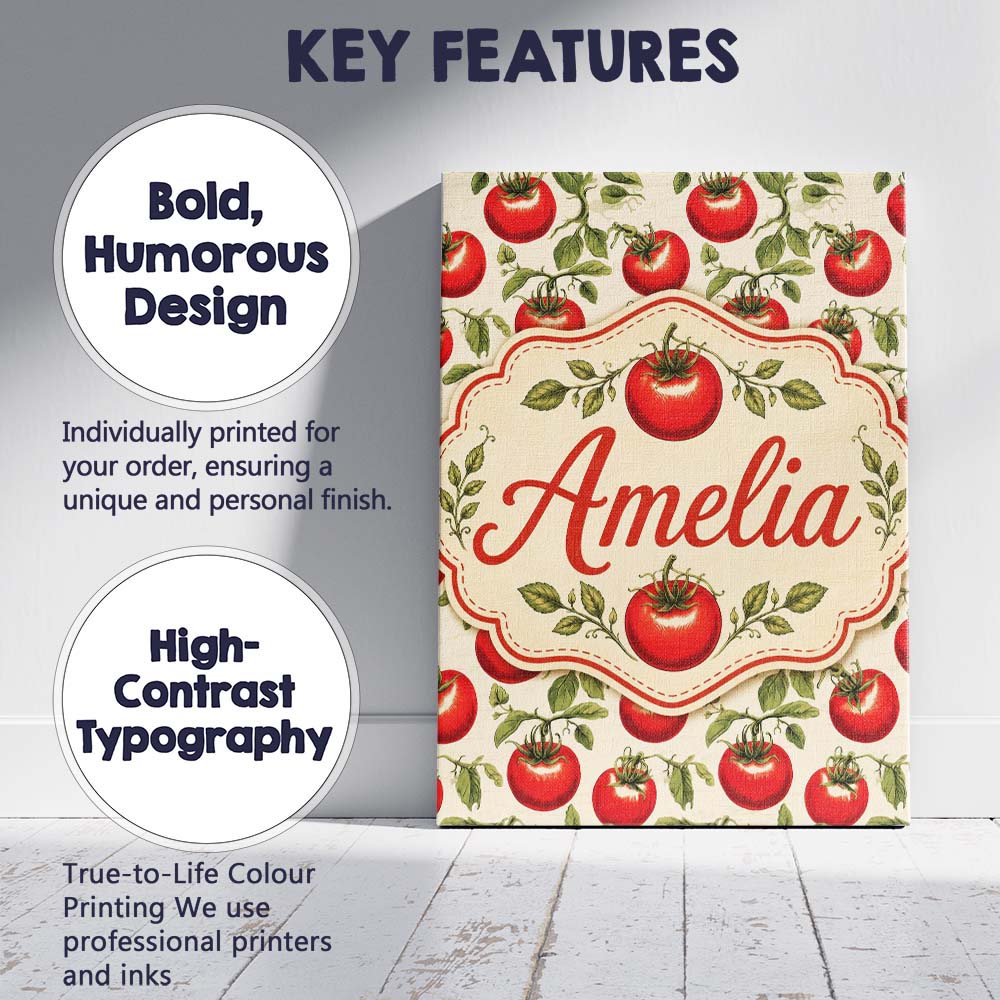 Personalised Name Classic Red Tomatoes with Custom  Bespoke Interior Contemporary Canvas Wall Art Print Decor Picture Ready to Hang