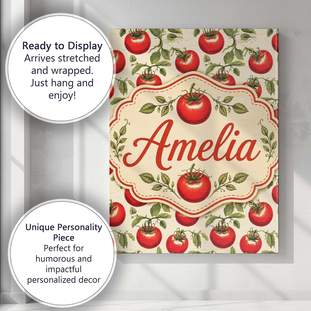 Personalised Name Classic Red Tomatoes with Custom  Bespoke Interior Contemporary Canvas Wall Art Print Decor Picture Ready to Hang
