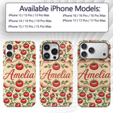 Classic Red Tomatoes with Leaves Printed Design Custom Name Protective Phone Case Mobile Cover Durable Everyday Smartphone Shock Resistant