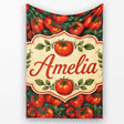 Rich Red Tomatoes on Dark Teal Background Vintage Style Seamless  Personalised Custom Name Super Soft Fleece Blanket Bed Sofa Throw