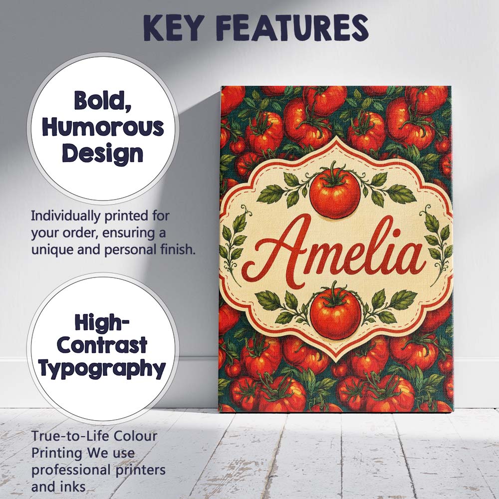 Personalised Name Rich Red Tomatoes on Dark Custom  Bespoke Interior Contemporary Canvas Wall Art Print Decor Picture Ready to Hang