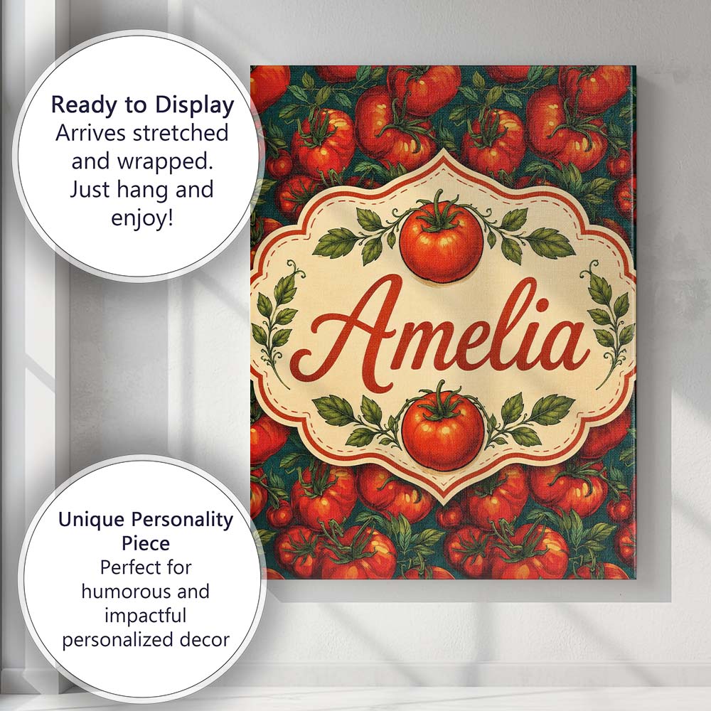 Personalised Name Rich Red Tomatoes on Dark Custom  Bespoke Interior Contemporary Canvas Wall Art Print Decor Picture Ready to Hang