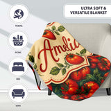 Rich Red Tomatoes on Dark Teal Background Vintage Style Seamless  Personalised Custom Name Super Soft Fleece Blanket Bed Sofa Throw