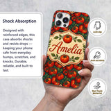 Rich Red Tomatoes on Dark Teal Background Vintage Custom Name Protective Phone Case Mobile Cover Durable Everyday Smartphone Shock Resistant