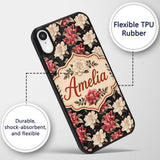 Cream and Coral Floral Blooms on Dark Background Custom Name Protective Phone Case Mobile Cover Durable Everyday Smartphone Shock Resistant