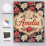 Personalised Name Cream and Coral Floral Custom  Unique Gift Idea Elegant Feature Canvas Wall Art Print Decor Picture Ready to Hang