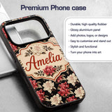 Cream and Coral Floral Blooms on Dark Background Custom Name Protective Phone Case Mobile Cover Durable Everyday Smartphone Shock Resistant