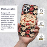 Cream and Coral Floral Blooms on Dark Background Custom Name Protective Phone Case Mobile Cover Durable Everyday Smartphone Shock Resistant