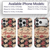 Cream and Coral Floral Blooms on Dark Background Custom Name Protective Phone Case Mobile Cover Durable Everyday Smartphone Shock Resistant