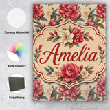 Personalised Name Red and Cream Botanical Custom  Unique Gift Idea Elegant Feature Canvas Wall Art Print Decor Picture Ready to Hang