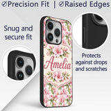 Delicate Pink Lily Flowers on White Background Custom Name Protective Phone Case Mobile Cover Durable Everyday Smartphone Shock Resistant