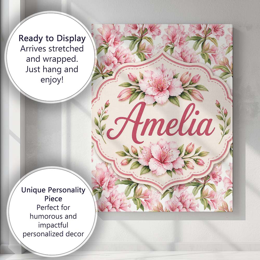 Personalised Name Delicate Pink Lily Custom Premium Decorative Design Modern Room Accent Canvas Wall Art Print Decor Picture Ready to Hang