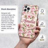 Delicate Pink Lily Flowers on White Background Custom Name Protective Phone Case Mobile Cover Durable Everyday Smartphone Shock Resistant