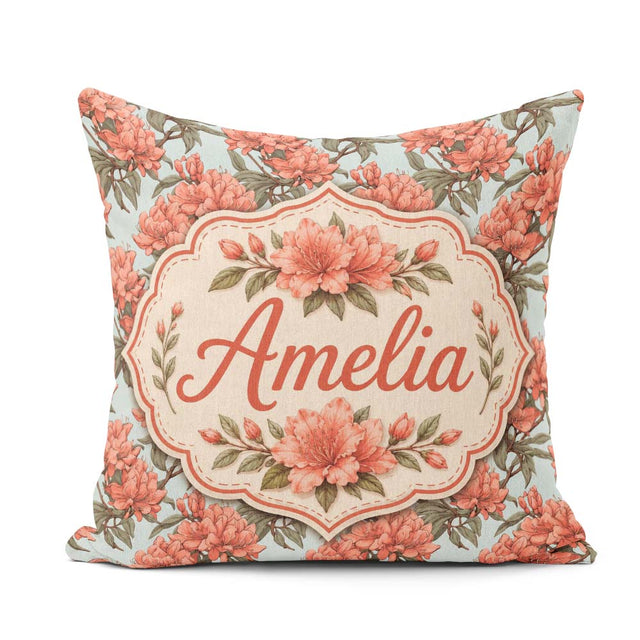 Custom Name Coral Branch Floral on Soft Blue Background Seamless Square Filled Cushion Throw Pillow Sofa Bed Home Decor Zip Washable UK Made