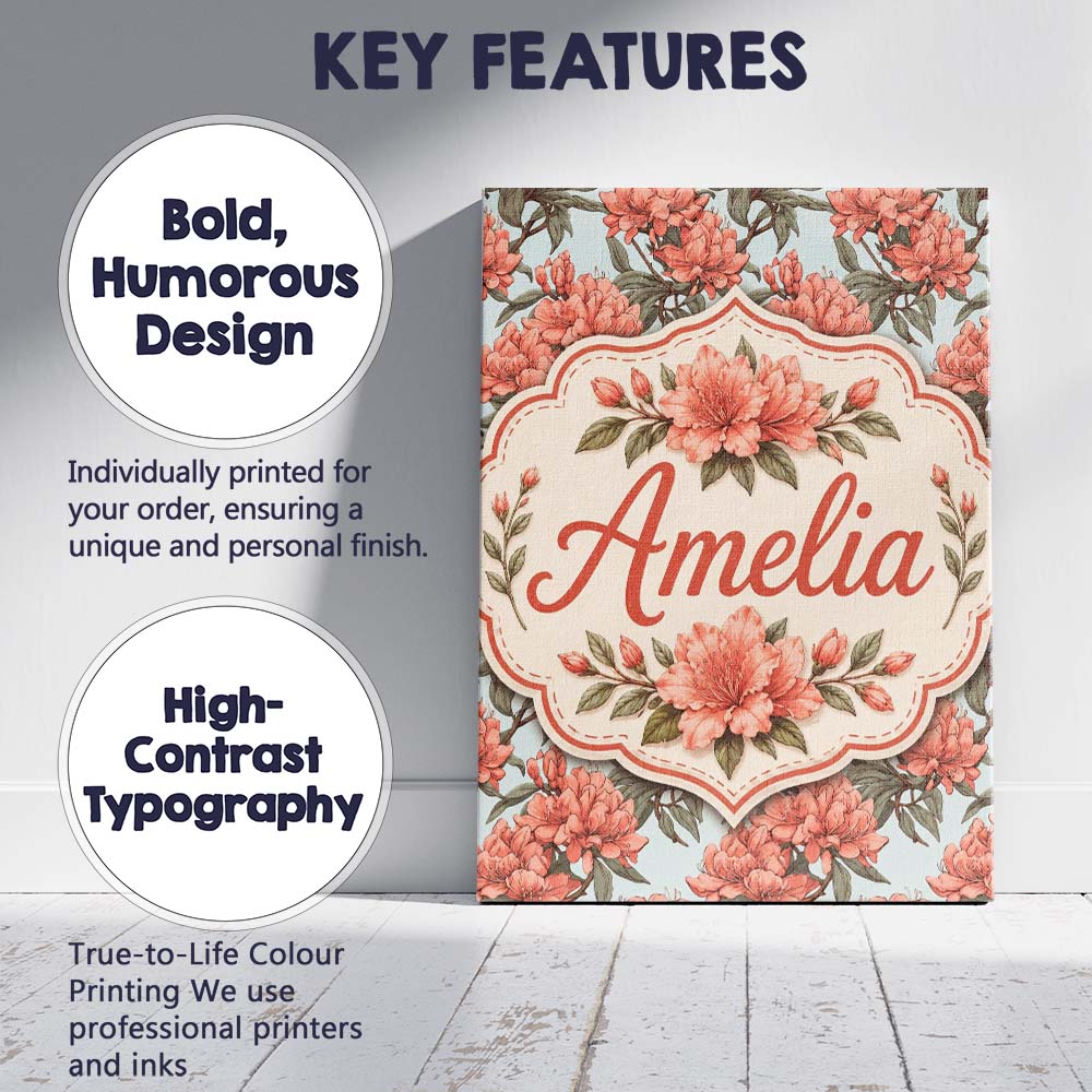 Personalised Name Coral Branch Floral on Custom  Unique Gift Idea Elegant Feature Canvas Wall Art Print Decor Picture Ready to Hang