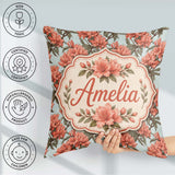 Custom Name Coral Branch Floral on Soft Blue Background Seamless Square Filled Cushion Throw Pillow Sofa Bed Home Decor Zip Washable UK Made
