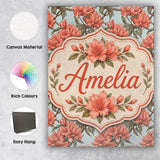 Personalised Name Coral Branch Floral on Custom  Unique Gift Idea Elegant Feature Canvas Wall Art Print Decor Picture Ready to Hang