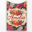 Orange Purple and White Floral Botanical Seamless Pattern Lovely  Personalised Custom Name Super Soft Fleece Blanket Bed Sofa Throw