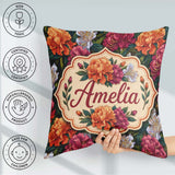 Custom Name Orange Purple and Floral Botanical Seamless Pattern Square Filled Cushion Throw Pillow Sofa Bed Home Decor Zip Washable UK Made