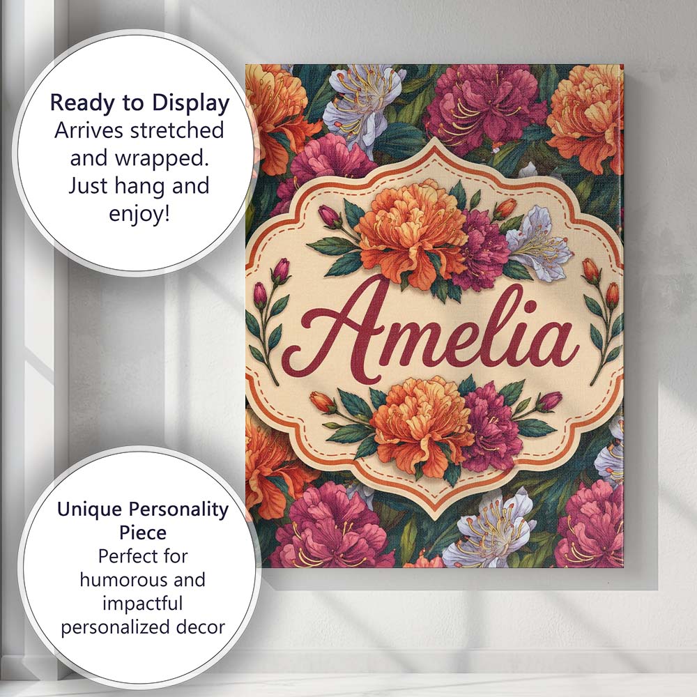 Personalised Name Orange Purple and White Custom  Unique Gift Idea Elegant Feature Canvas Wall Art Print Decor Picture Ready to Hang