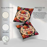 Custom Name Orange Purple and Floral Botanical Seamless Pattern Square Filled Cushion Throw Pillow Sofa Bed Home Decor Zip Washable UK Made