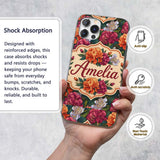 Orange Purple and White Floral Botanical Seamless Custom Name Protective Phone Case Mobile Cover Durable Everyday Smartphone Shock Resistant