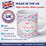 Personalized Custom Name Pastel Gradient Butterflies in Soft Pink and Blue Seamless Pattern 11oz Ceramic Coffee Tea Mug White Large Handle