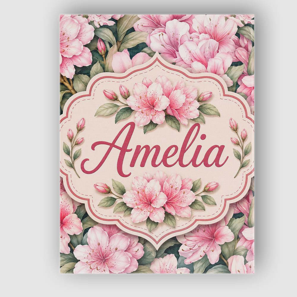 Personalised Name Soft Pink Azalea Flowers Custom  Unique Gift Idea Elegant Feature Canvas Wall Art Print Decor Picture Ready to Hang