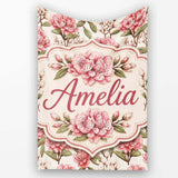 Vintage Pink Floral Branches with Neutral Background Seamless Lovely  Personalised Custom Name Super Soft Fleece Blanket Bed Sofa Throw