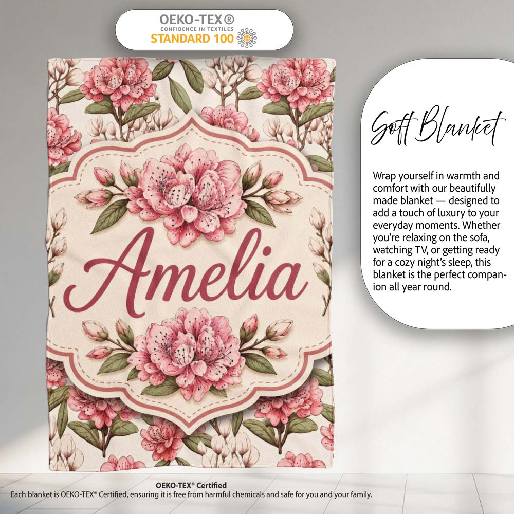 Vintage Pink Floral Branches with Neutral Background Seamless Lovely  Personalised Custom Name Super Soft Fleece Blanket Bed Sofa Throw