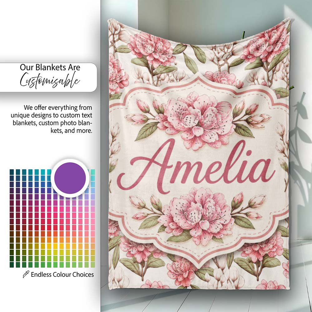 Vintage Pink Floral Branches with Neutral Background Seamless Lovely  Personalised Custom Name Super Soft Fleece Blanket Bed Sofa Throw