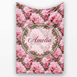 Classic Pink Floral Arrangement Elegant Repeat Seamless Pattern  Personalised Custom Name Super Soft Fleece Blanket Bed Sofa Throw
