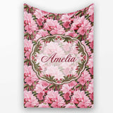 Classic Pink Floral Arrangement Elegant Repeat Seamless Pattern  Personalised Custom Name Super Soft Fleece Blanket Bed Sofa Throw