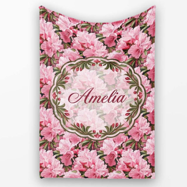 Classic Pink Floral Arrangement Elegant Repeat Seamless Pattern  Personalised Custom Name Super Soft Fleece Blanket Bed Sofa Throw