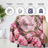 Classic Pink Floral Arrangement Elegant Repeat Seamless Pattern  Personalised Custom Name Super Soft Fleece Blanket Bed Sofa Throw