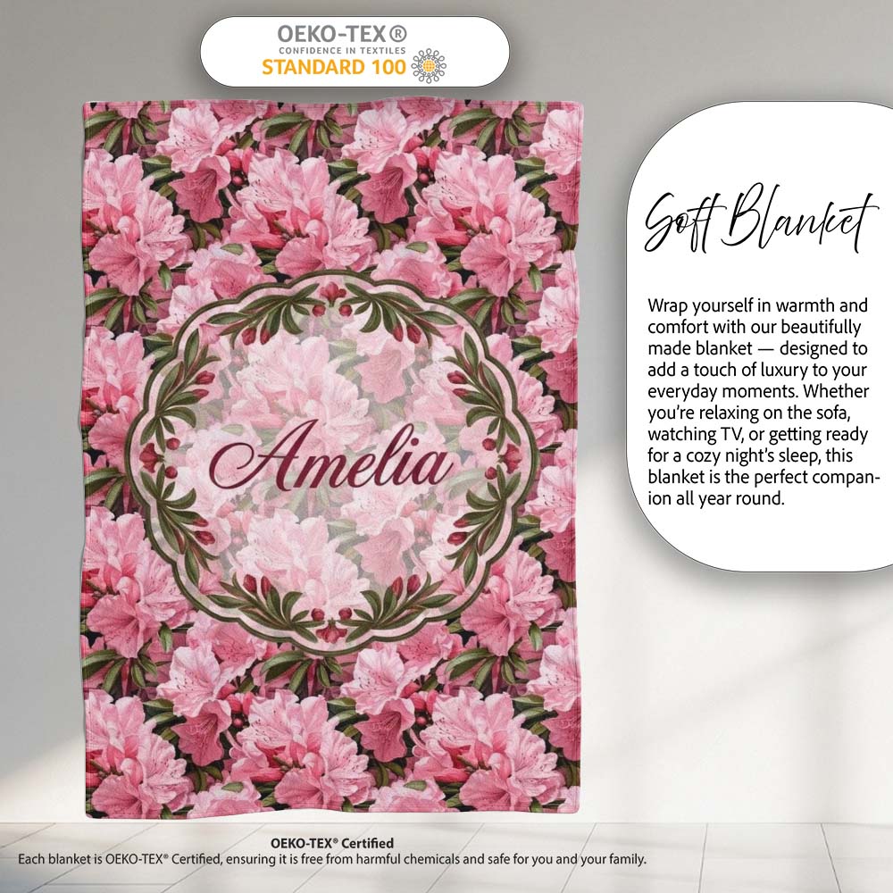 Classic Pink Floral Arrangement Elegant Repeat Seamless Pattern  Personalised Custom Name Super Soft Fleece Blanket Bed Sofa Throw