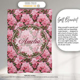 Classic Pink Floral Arrangement Elegant Repeat Seamless Pattern  Personalised Custom Name Super Soft Fleece Blanket Bed Sofa Throw
