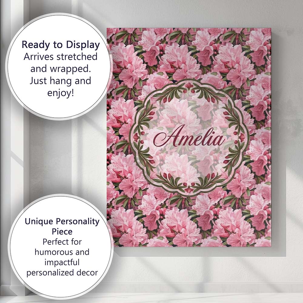 Personalised Name Classic Pink Floral Custom Modern Room Accent Creative Decorator Style Canvas Wall Art Print Decor Picture Ready to Hang
