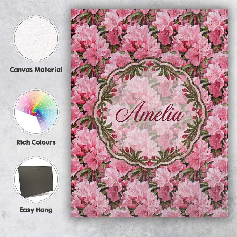 Personalised Name Classic Pink Floral Custom Modern Room Accent Creative Decorator Style Canvas Wall Art Print Decor Picture Ready to Hang
