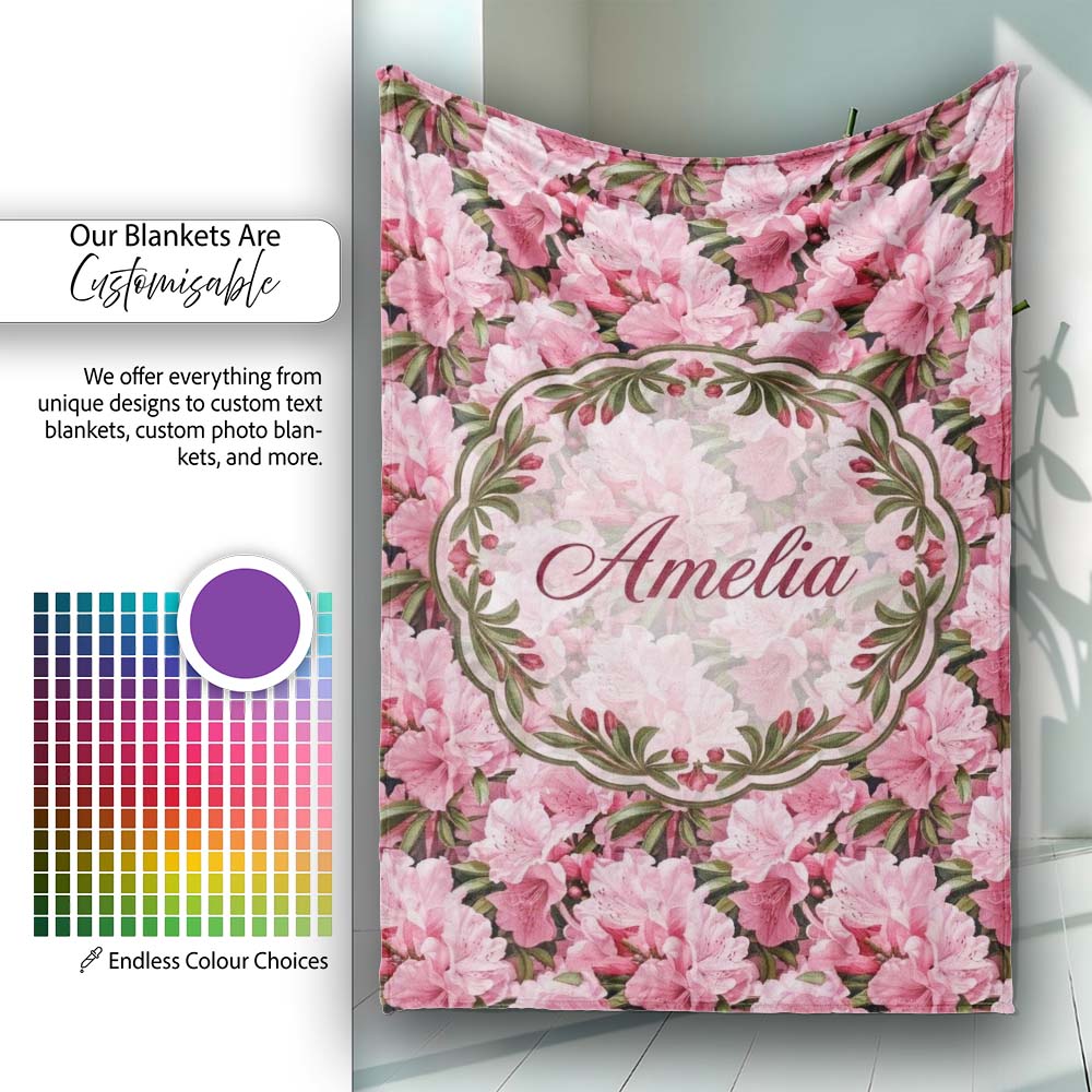 Classic Pink Floral Arrangement Elegant Repeat Seamless Pattern  Personalised Custom Name Super Soft Fleece Blanket Bed Sofa Throw